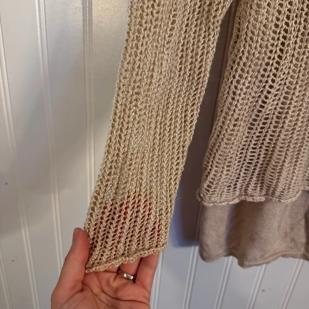 Eileen Fisher 100% Organic Linen Beige Knit Long Sleeve Women’s Size Small - Picture 3 of 11